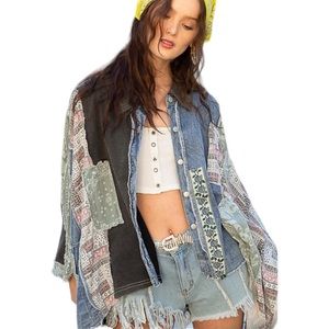 Women’s Black Denim Multi Patchwork Oversized Top Shacket